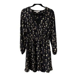 Collective Concepts Floral Black Flowers Midi Long Sleeve Cuff Dress Size Small
